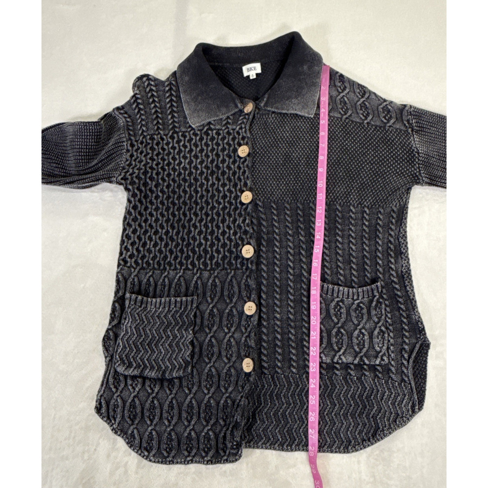 BKE Women's Knit Patchwork Chunky Knit Cardigan Size Small Gray Bnfts Charity - Picture 5 of 11